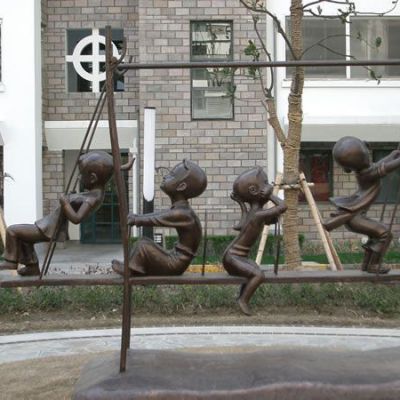 儿童玩耍铜雕塑 景观铸铜雕塑
